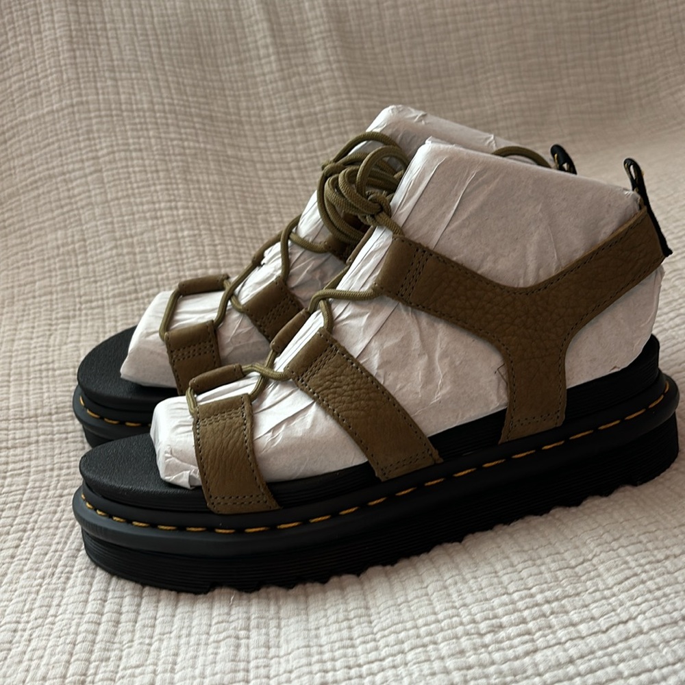 NEW/never worn Nartilla Dr martins in muted olive. Tumbled Nubuck